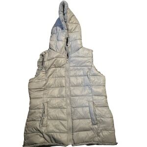 Women's Gray Hooded futuristic cozy core cottagecore Puffer Vest